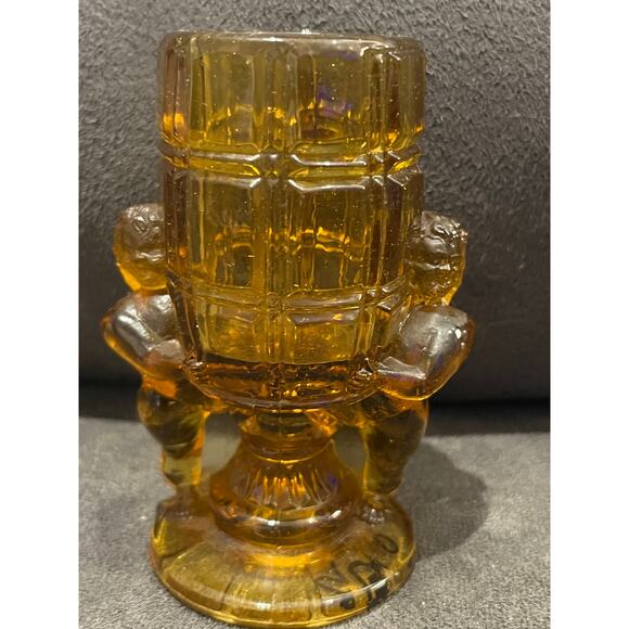 McKee Pressed Glass "Peek-A-Boo" Amber Cherub Toothpick Holder - Picture 4 of 5